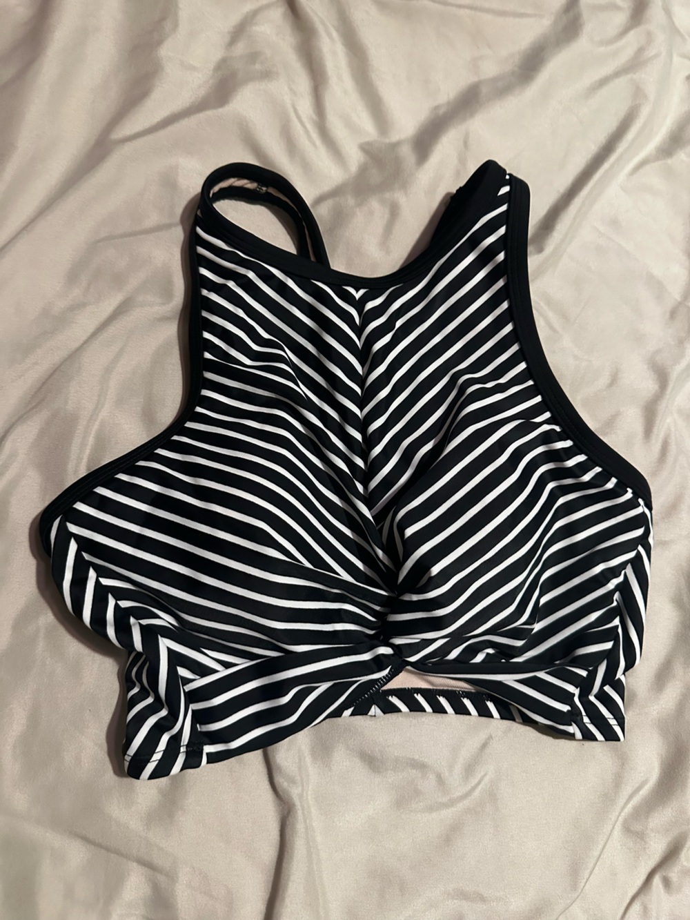 ⭐️ Kona Sol Black and White Striped High Neck Bikini Top